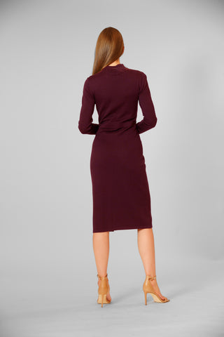 SWEATER LONG SLEEVE MOCKNECK MIDI DRESS W SNAP DETAIL