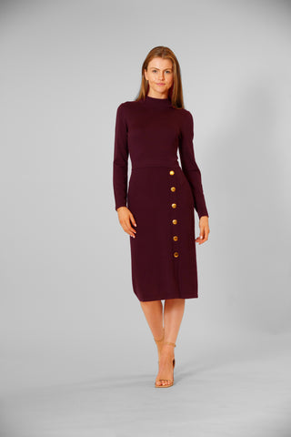 SWEATER LONG SLEEVE MOCKNECK MIDI DRESS W SNAP DETAIL