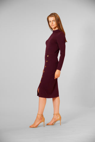 SWEATER LONG SLEEVE MOCKNECK MIDI DRESS W SNAP DETAIL