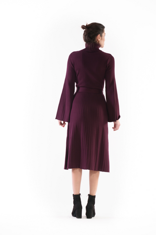 LONG SLEEVE TURTLE NECK TIE WAIST SWEATER DRESS