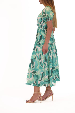 SHORT PUFF SLEEVE V NECK TIERED MAXI DRESS