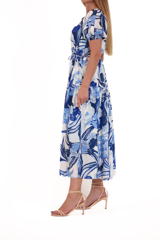 SHORT PUFF SLEEVE V NECK TIERED MAXI DRESS