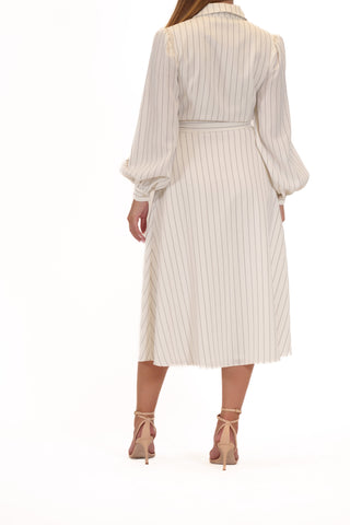 LONG SLEEVE COLLARED PINSTRIPE SHIRT DRESS