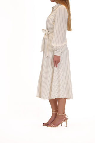 LONG SLEEVE COLLARED PINSTRIPE SHIRT DRESS