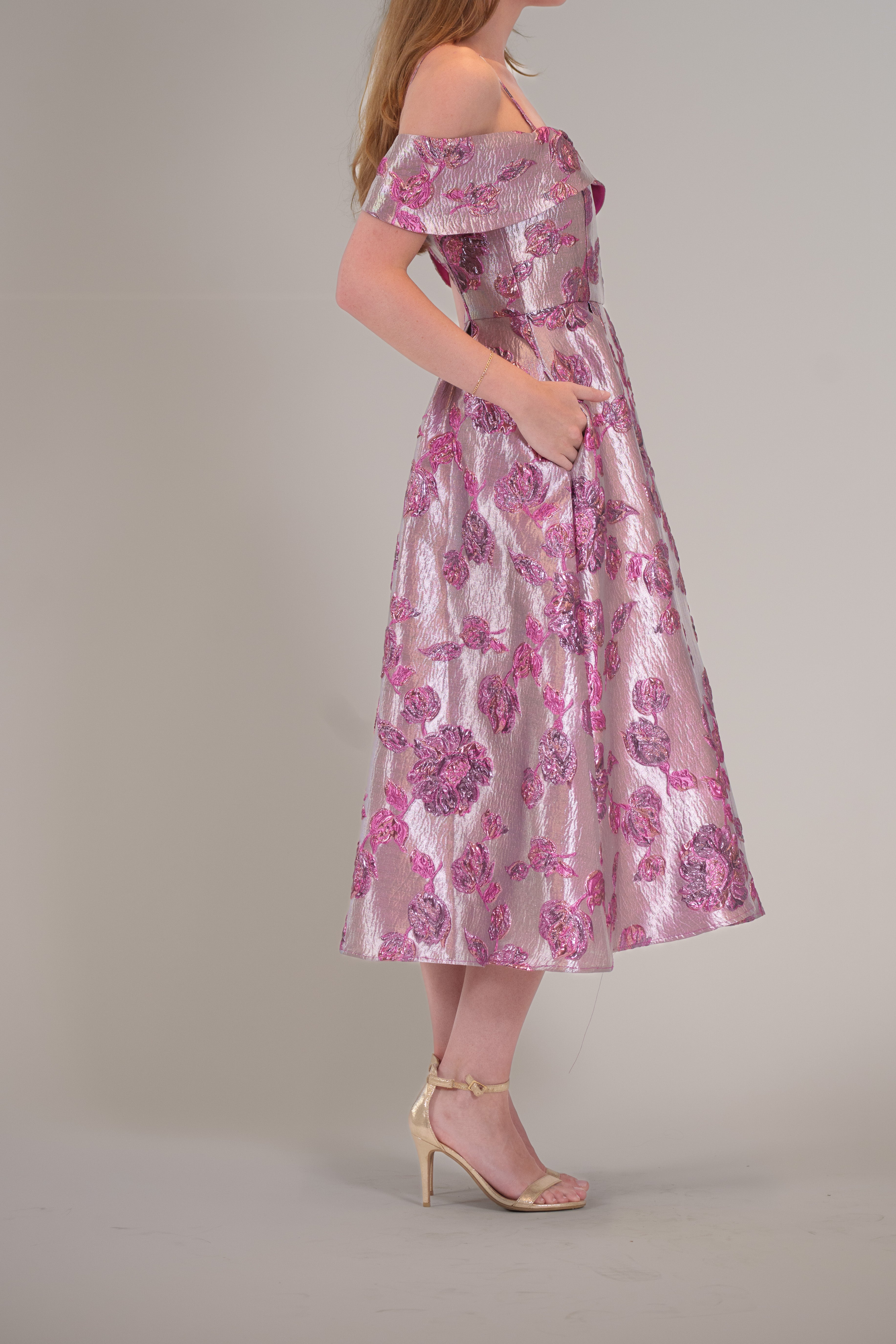 OFF-SHOULDER JACQUARD MIDI SOCIAL DRESS JULIA JORDAN OFF-SHOULDER JACQUARD MIDI SOCIAL DRESS JULIA JORDAN