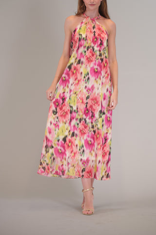 SLEEVELESS TWIST NECK PRINTED MAXI DRESS
