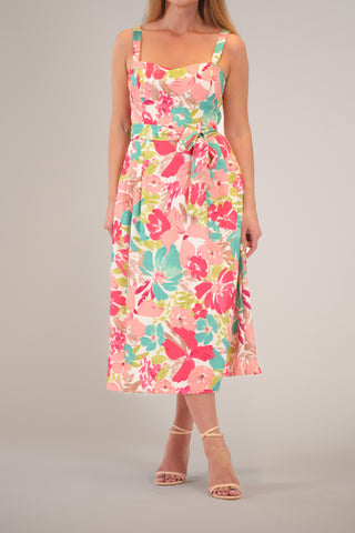 SLEEVELESS MIDI DRESS W/ STRAPS AND TIE