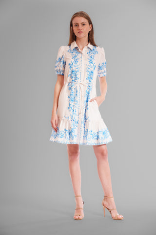 PUFFED SHORT SLEEVE COLLARED SHIRT DRESS