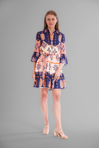 LONG BELL SLV BUTTON UP COLLARED SHIRT DRESS