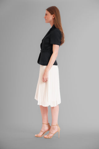 SHORT SLEEVE BUTTON FRONT PLEATED JACKET DRESS