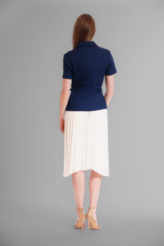 SHORT SLEEVE BUTTON FRONT PLEATED JACKET DRESS