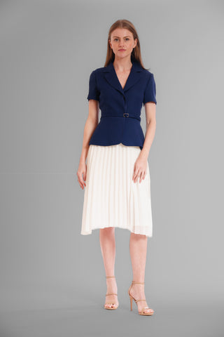 SHORT SLEEVE BUTTON FRONT PLEATED JACKET DRESS