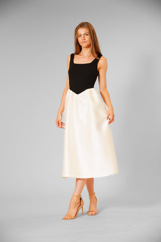 SLVLESS SCUBA CREPE & MIKADO EVENING DRESS