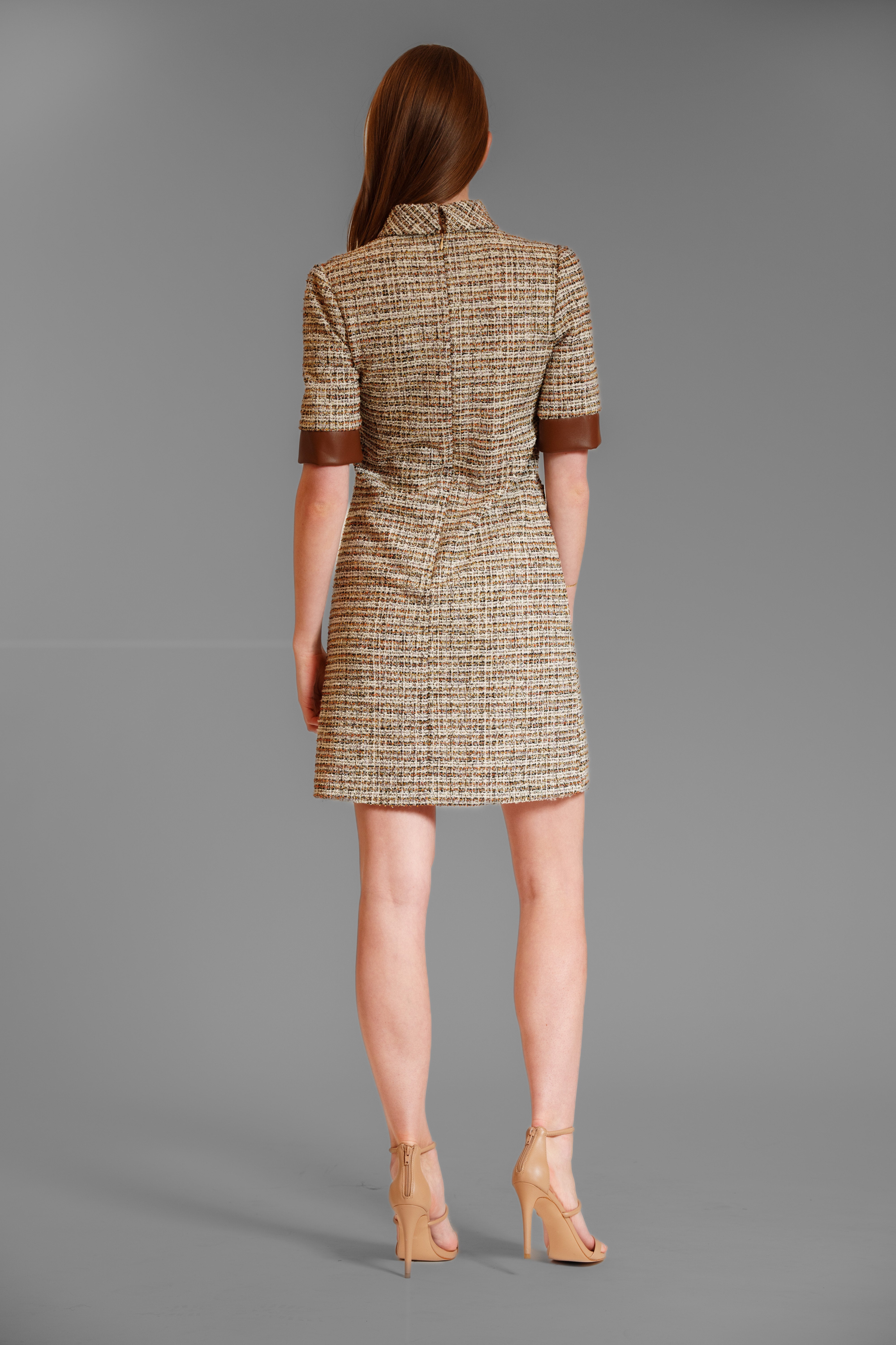 FAUX LEATHER DETAILING SHORT SLV DRESS JULIA JORDAN FAUX LEATHER DETAILING SHORT SLV DRESS JULIA JORDAN
