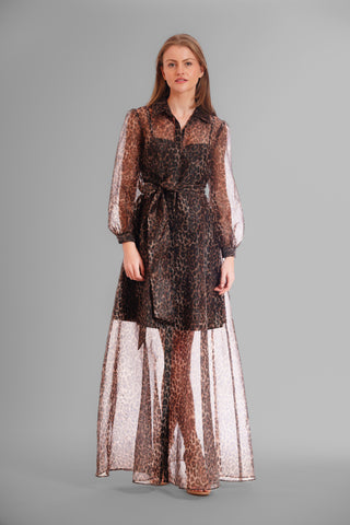 LONG SLV SHIRT DRESS WITH TIE WAIST