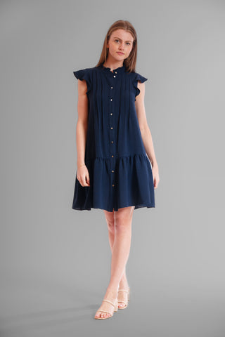 1PC FLUTTER SLV PLEATED FRONT DRESS