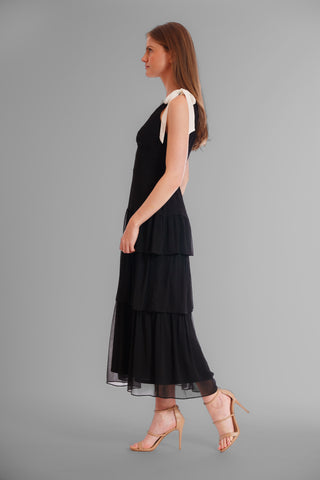 1PC V NECK TIE STRAP SLEEVELESS MIDI DRESS