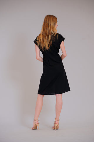 SHORT SLEEVE V NECK MIDI SHIRT DRESS