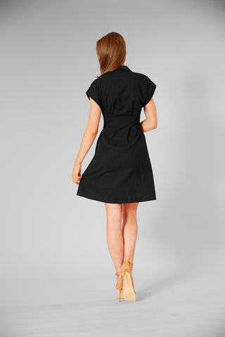 SHORT SLEEVE V NECK MIDI SHIRT DRESS