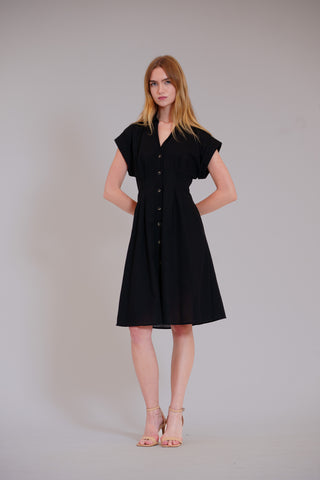 SHORT SLEEVE V NECK MIDI SHIRT DRESS
