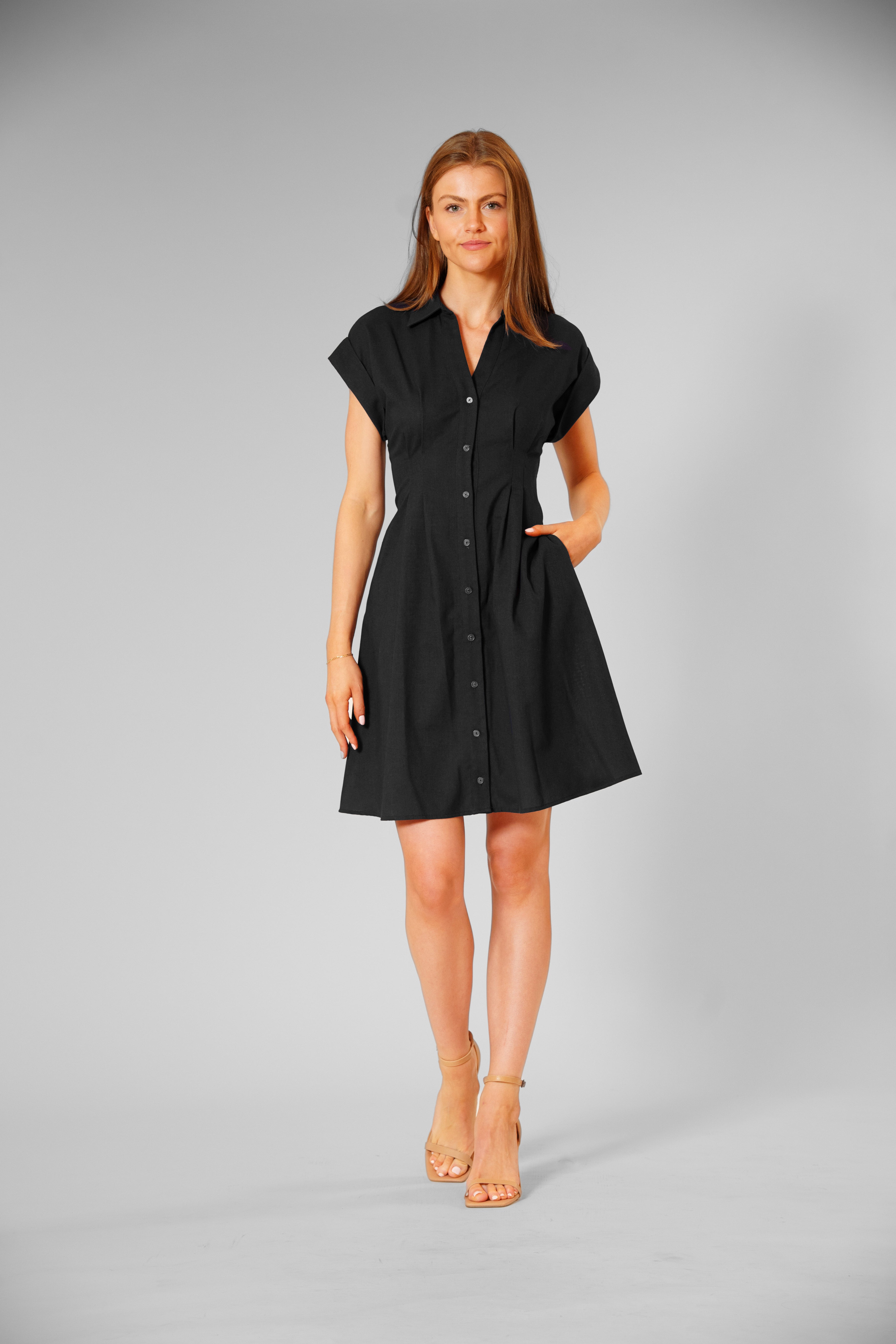 SHORT SLEEVE V NECK MIDI SHIRT DRESS – JULIA JORDAN