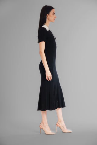 SHORT SLEEVE MIDI SWEATER DRES W CONTRAST COLLAR