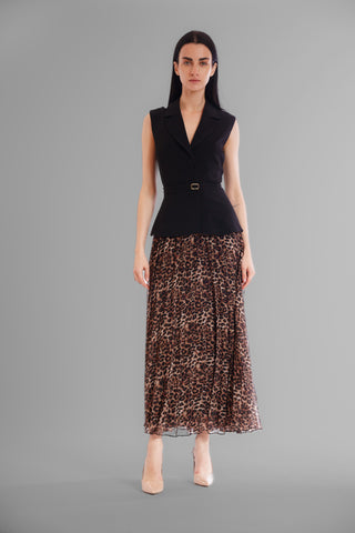 SLEEVELESS BUTTON FRONT PLEATED VEST DRESS