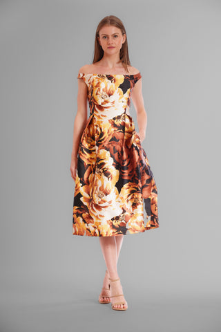 OFF THE SHOULDER BOAT NECK EVENING DRESS