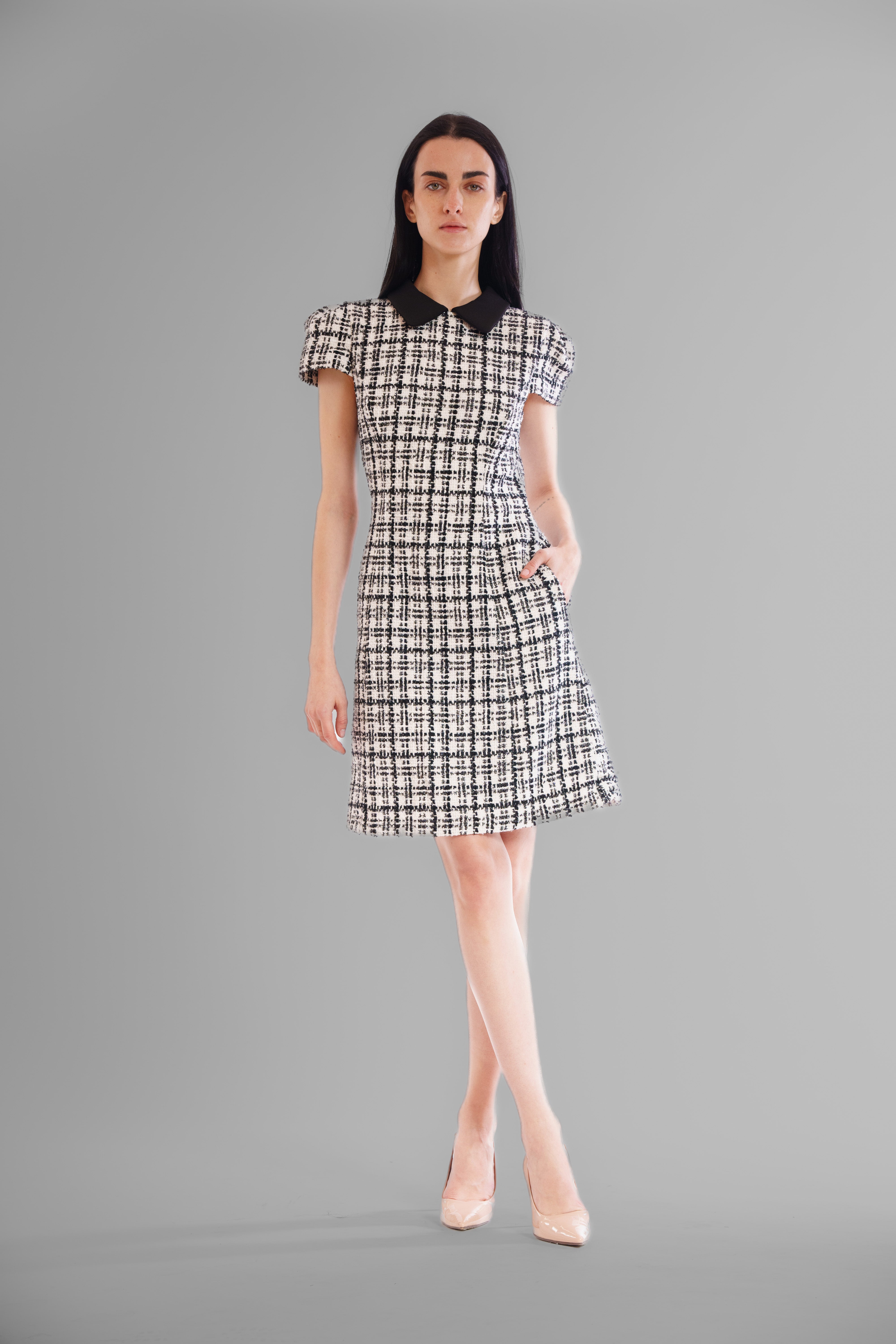 short sleeve boucle dress Boucle Tweed Short Sleeve Day Time Dress Terijon.com
