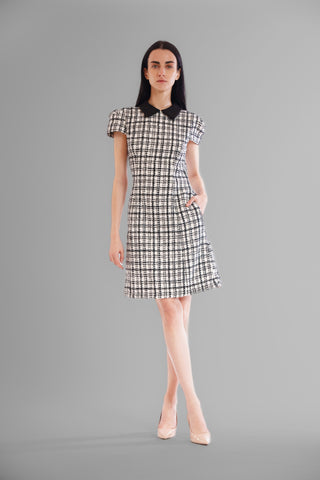 SHORT SLEEVE BOUCLE DRESS WITH COLLAR