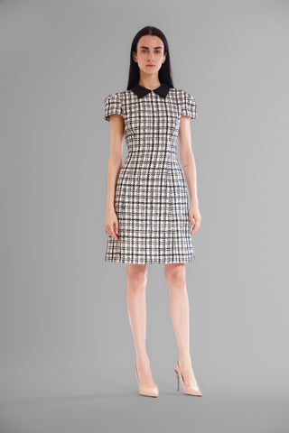 SHORT SLEEVE BOUCLE DRESS WITH COLLAR