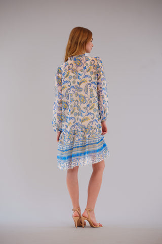 LONG SLV SHORT FLOAT DRES W/ PLEATING DETAILS