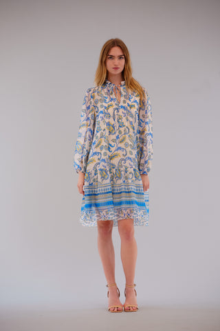 LONG SLV SHORT FLOAT DRES W/ PLEATING DETAILS