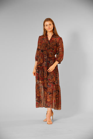 3/5 LNGTH SLV MIDI LNGTH DRESS W/ SELF SASH
