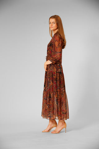 3/5 LNGTH SLV MIDI LNGTH DRESS W/ SELF SASH