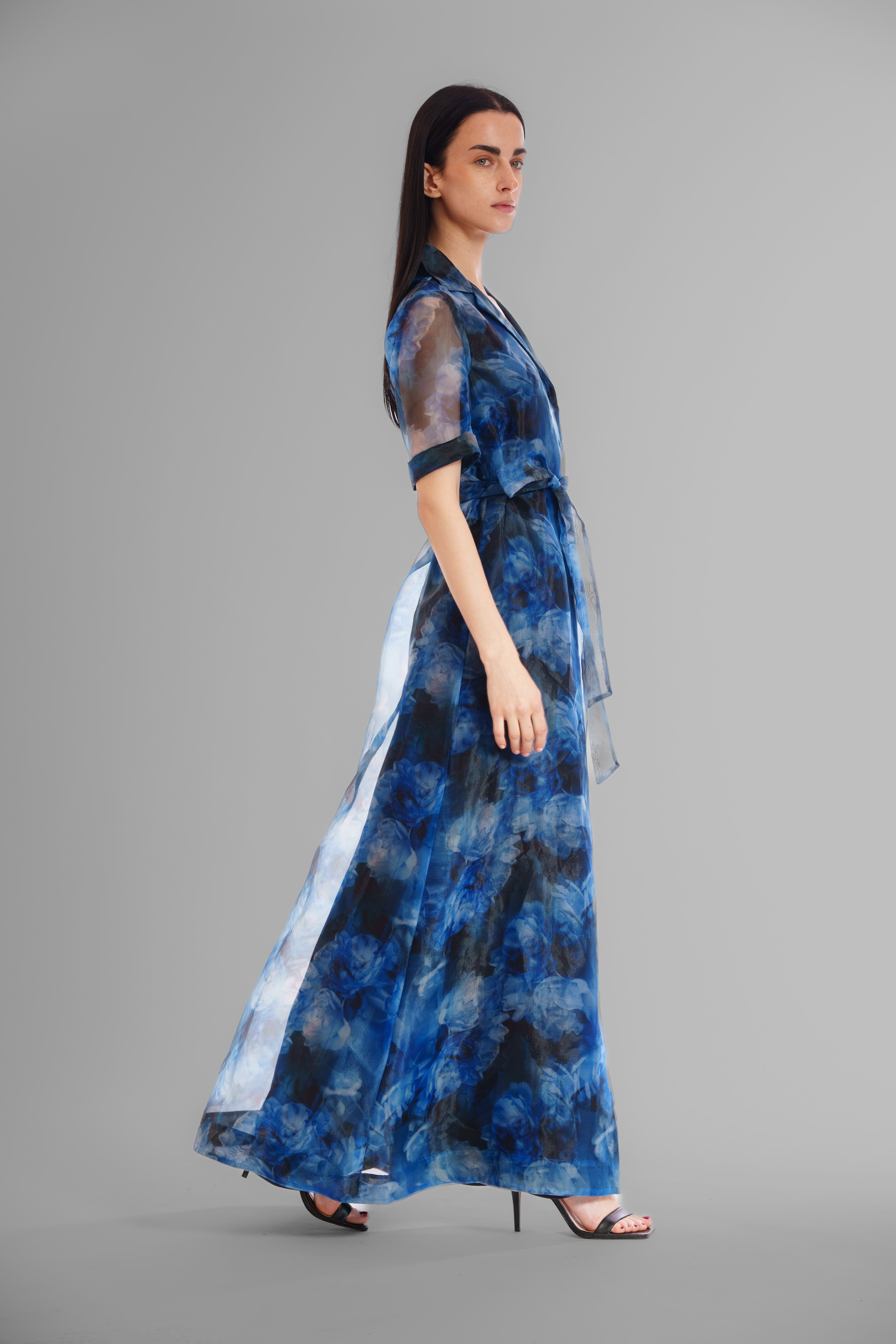 SHORT SLEEVE PRINTED ORGANZA SHIRT DRESS LONG JULIA JORDAN SHORT SLEEVE PRINTED ORGANZA SHIRT DRESS LONG JULIA JORDAN