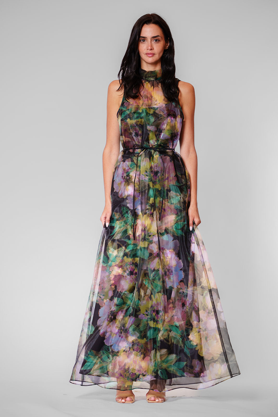 TIE NECK ORGANZA/ SATIN OVERLAY DRESS – JULIA JORDAN TIE NECK ORGANZA/ SATIN OVERLAY DRESS – JULIA JORDAN