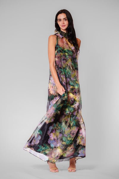 TIE NECK ORGANZA/ SATIN OVERLAY DRESS  JULIA JORDAN