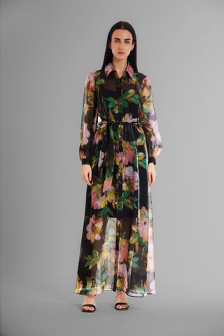 L/S SHIRTDRESS GOWN W SELF SASH