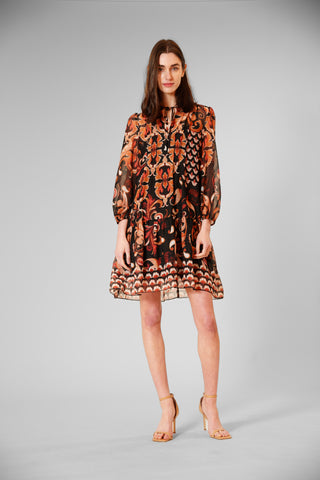 PRE-ORDER: LONG SLV SHORT FLOAT DRES W/ PLEATING DETAILS