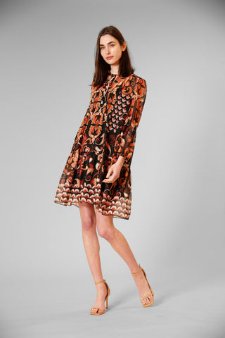 PRE-ORDER: LONG SLV SHORT FLOAT DRES W/ PLEATING DETAILS