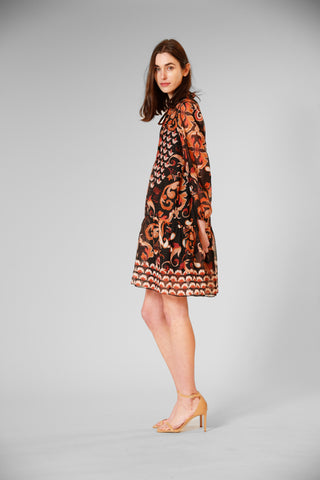 PRE-ORDER: LONG SLV SHORT FLOAT DRES W/ PLEATING DETAILS