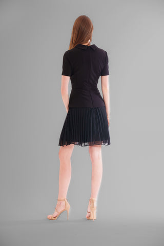 SHORT SLEEVE DRESS W PEPLUM & CHIFFON SKIRT