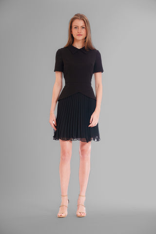 SHORT SLEEVE DRESS W PEPLUM & CHIFFON SKIRT