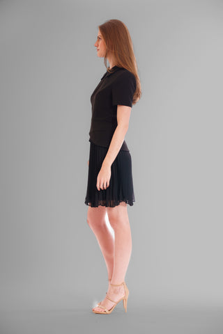 SHORT SLEEVE DRESS W PEPLUM & CHIFFON SKIRT