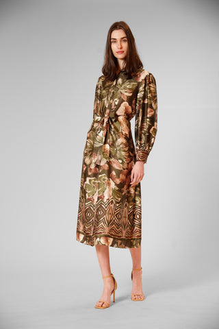 LONG SLV MIDI SHIRTDRESS W/ SELF SASH