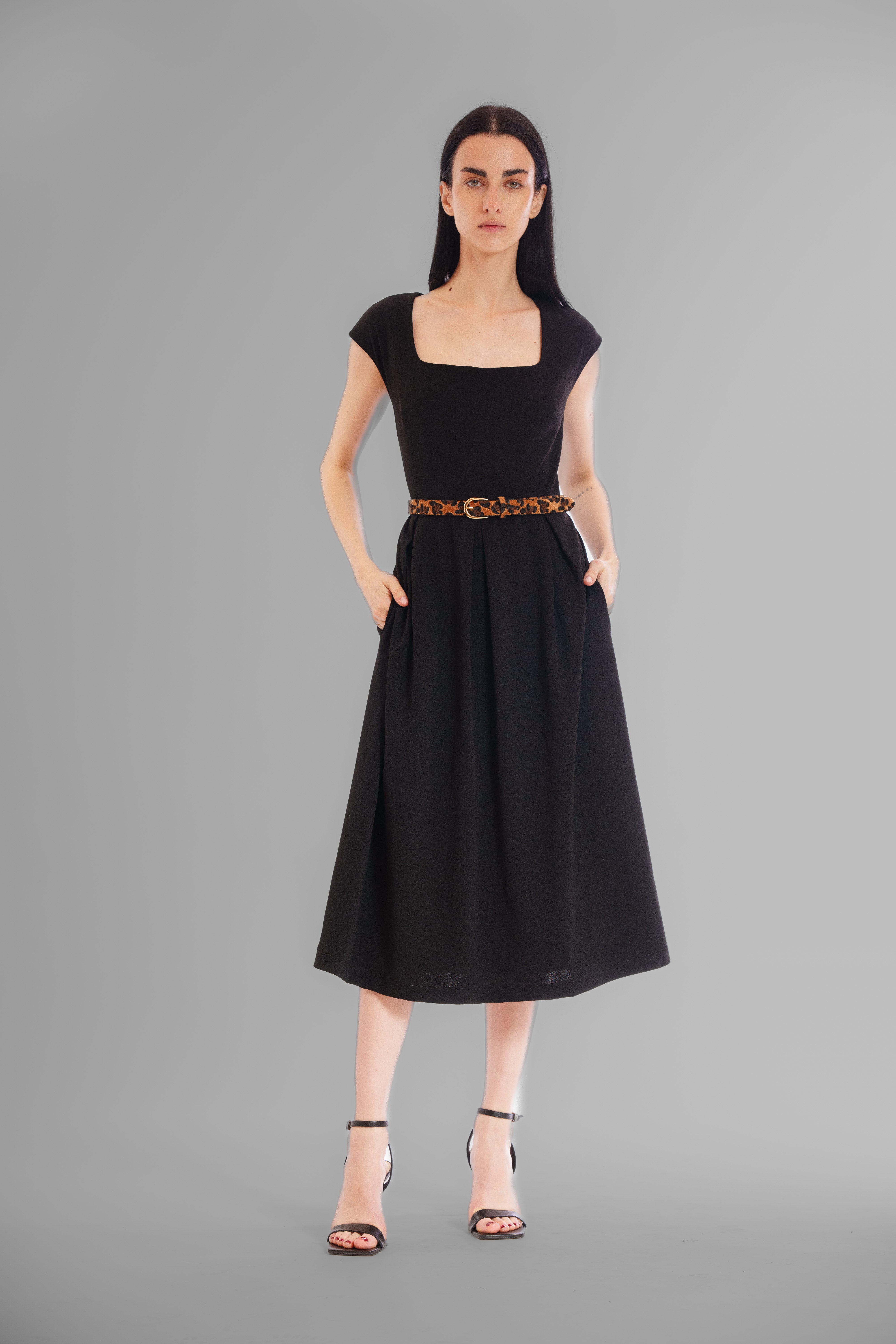CAP SLVE SQUARE NCK FITFLARE SCUBA DRES W/ BE – JULIA JORDAN