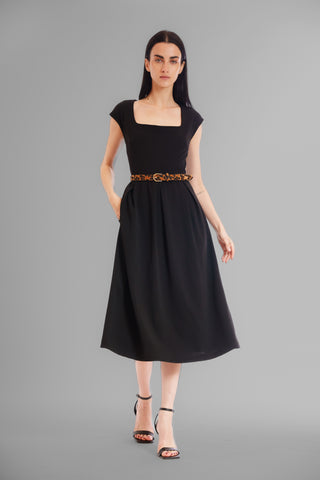 CAP SLVE SQUARE NCK FITFLARE SCUBA DRES W/ BE