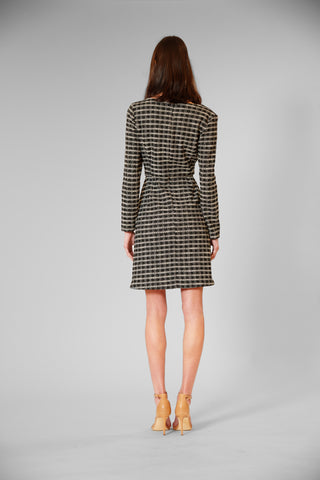 LONG SLEEVE BOUCLE SHORT DRESS