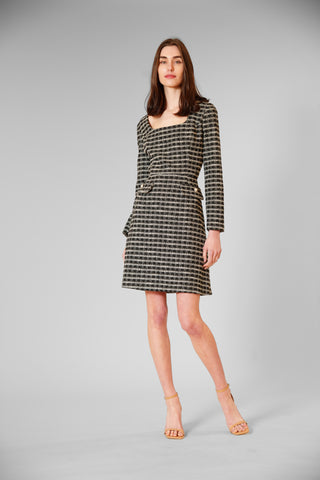 LONG SLEEVE BOUCLE SHORT DRESS